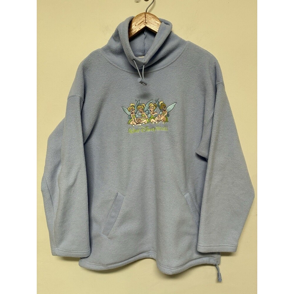 Walt Disney World Embroidered Tinker Bell Light Blue Fleece Hi Neck Pullover L